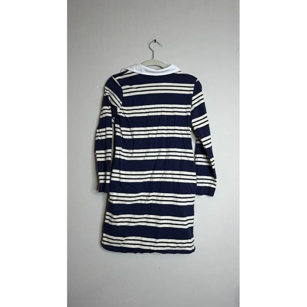 Gap Kids Girls Navy Blue White Striped Long Sleeve Rugby Polo Dress Size Large